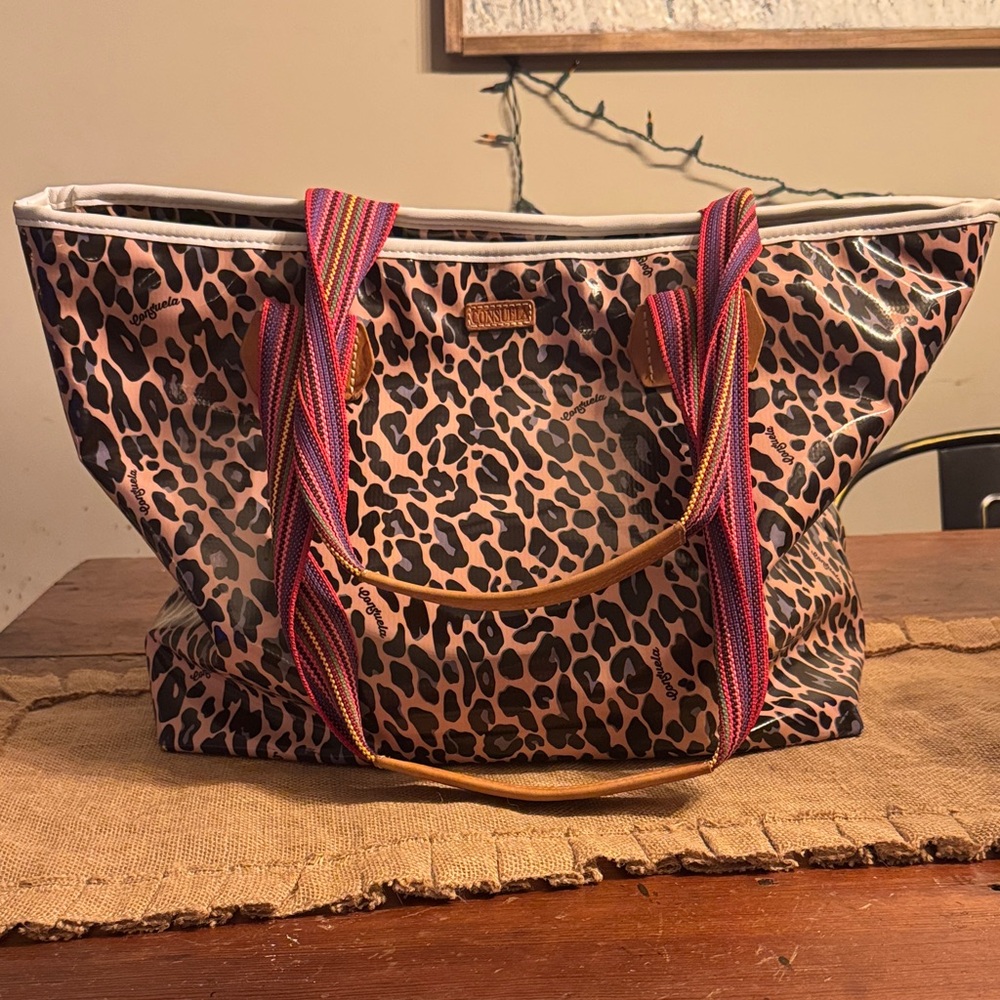 Consuela Zipper Tote Bag with Multicolor Straps